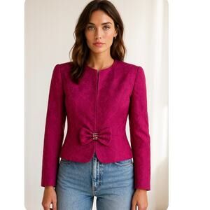 NWT Vintage Ursula of Switzerland Fuchsia Pink Puff Shoulder Crop Jacket Size 10